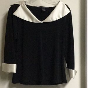 Vintage Formal black and white top, French cuffs, Med